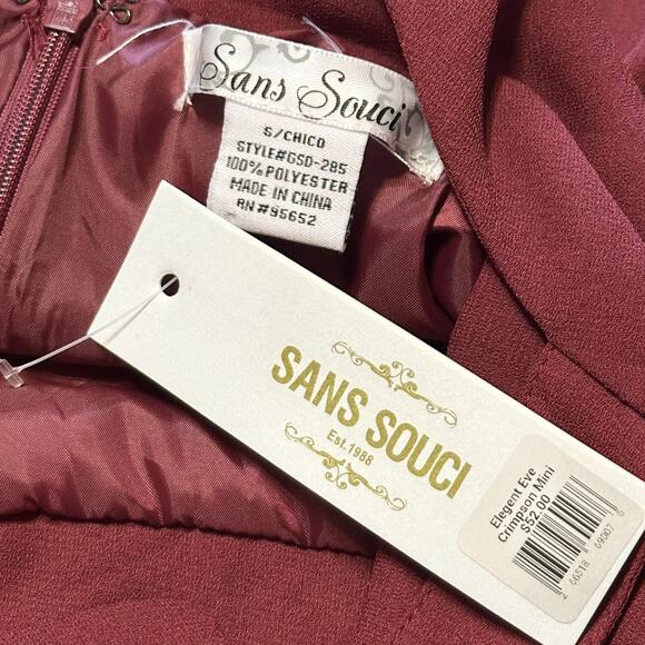 Sans Souci Crimson Red Fit & Flare Mini Dress Small Back Bow Holiday Party NWT - Picture 4 of 12